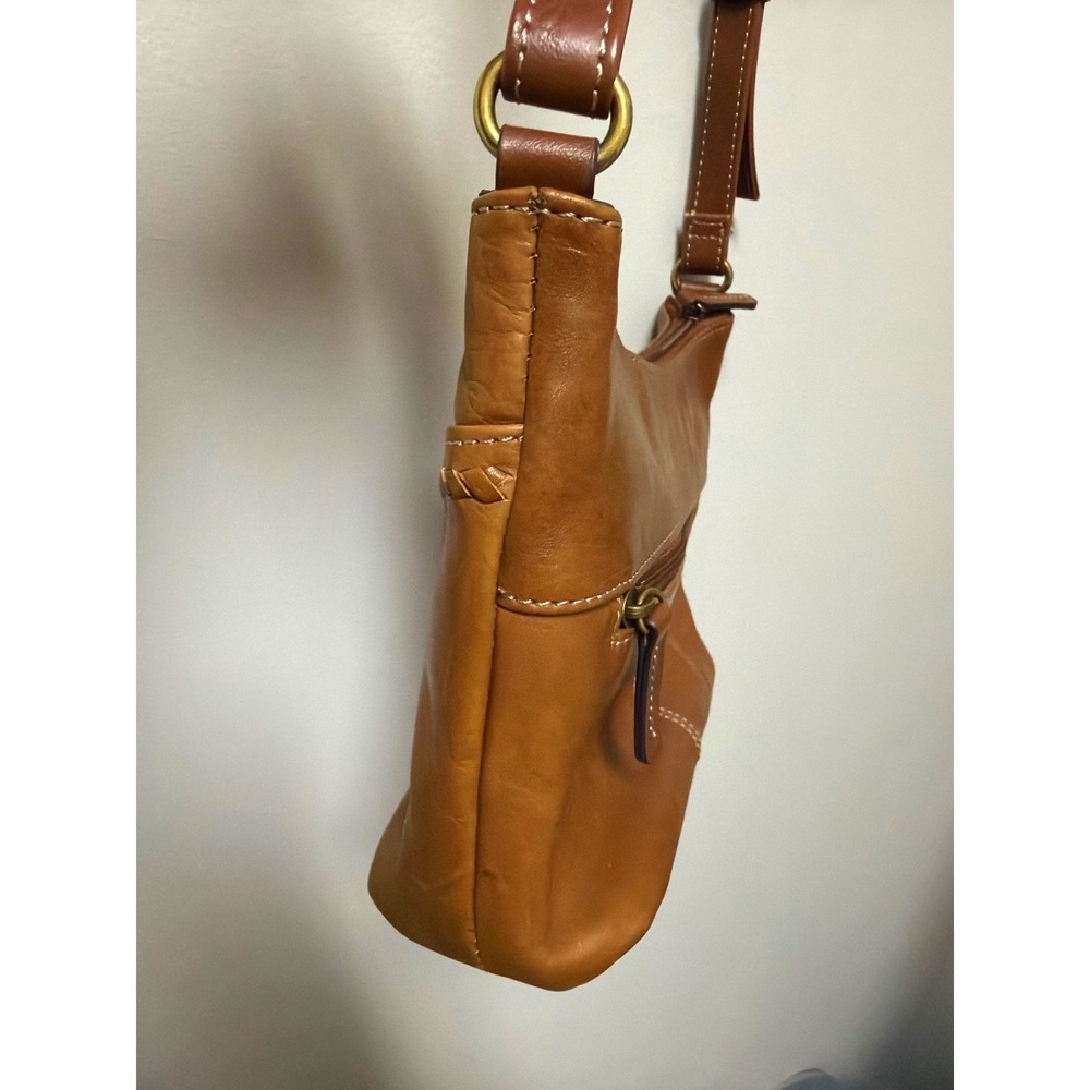 Tignanello Leather Crossbody Bag Brown Small Hobo Shoulder Purse RFID Brass Logo - Picture 12 of 16